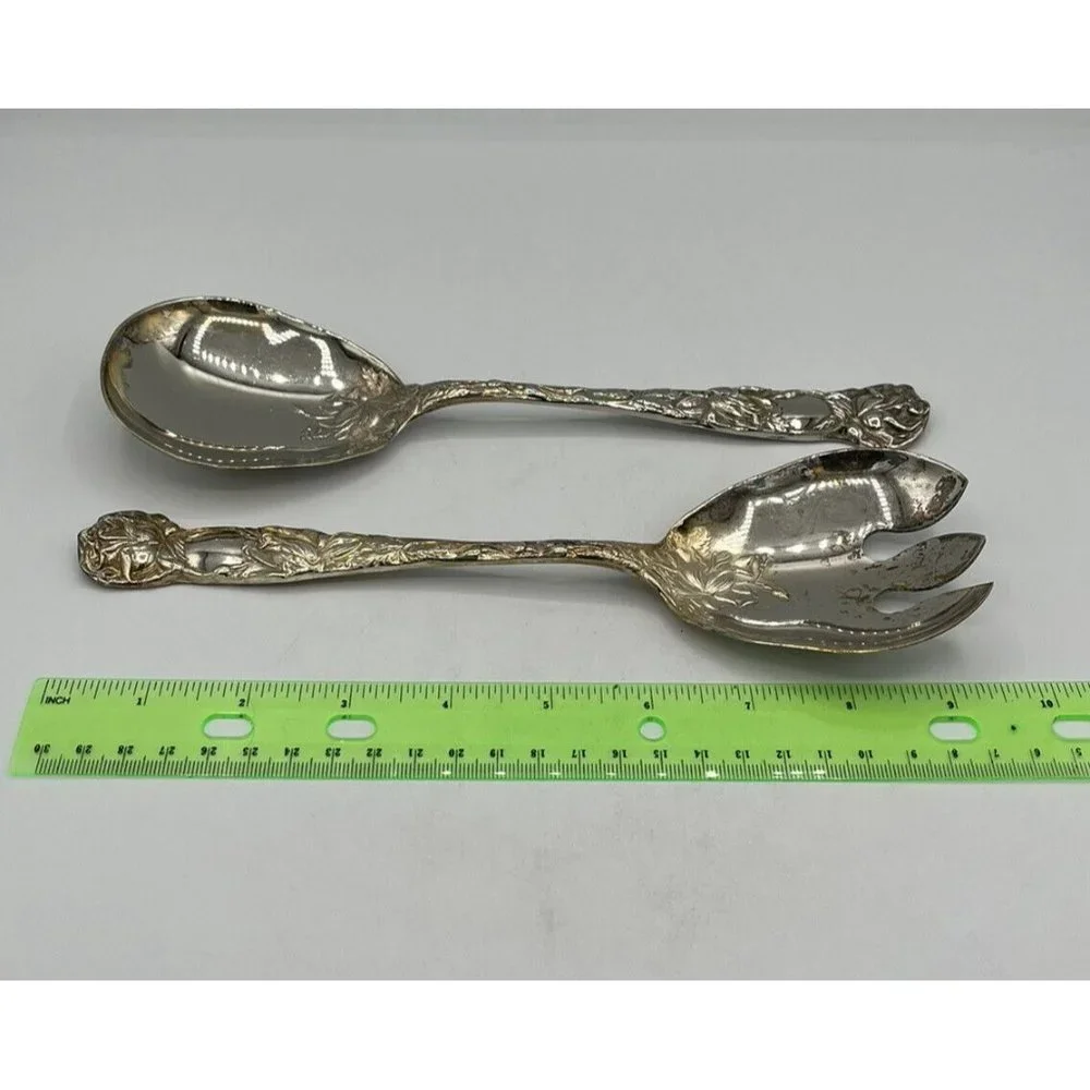 W.A. Silverplate Italy Bridal Rose Pattern 2 pc Salad Serving Set 9 1/2